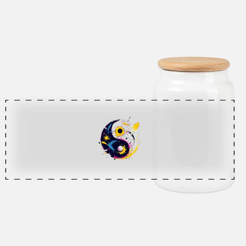 Yin Yang - Panorama Keksdose mit Holzdeckel - Weiß
