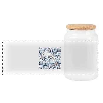 Dolphin - Panoramic Cookie Jar with Wooden Lid - white - Front