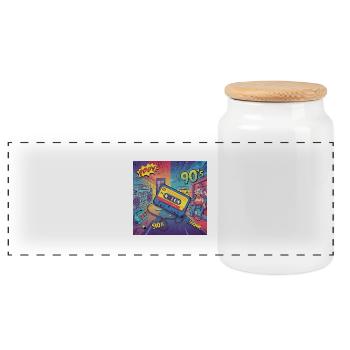 90er-Vibes: Comic-Kassette im Retro-Look - Panorama Keksdose mit Holzdeckel - Weiß - Vorne