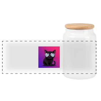 Coole Katze mit Sonnenbrille - Panorama Keksdose mit Holzdeckel - Weiß - Vorne