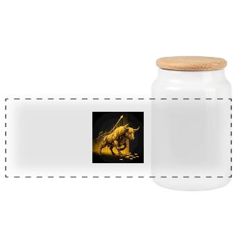Goldener Bulle - Erfolg, Reichtum, Geld, Börse - Panorama Keksdose mit Holzdeckel - Weiß - Vorne