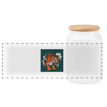 Gefährlicher Tiger - Comic Vibes - Panorama Keksdose mit Holzdeckel - Weiß - Vorne