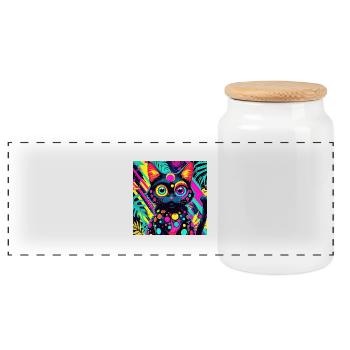 neonfarbener Cartoon-Stil Katze Hund Kunst Design cool - Panorama Keksdose mit Holzdeckel - Weiß - Vorne