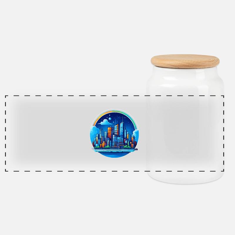 Scintillement de nuit de la ville - Boîte à biscuits avec couvercle en bois - blanc