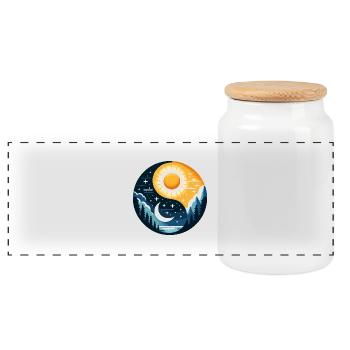 Yin Yang Sonne und Mond - Panorama Keksdose mit Holzdeckel - Weiß - Vorne