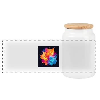 Colorful swirl - Panoramic Cookie Jar with Wooden Lid - white - Front