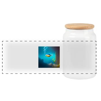 Poisson - Boîte à biscuits avec couvercle en bois - blanc - Devant