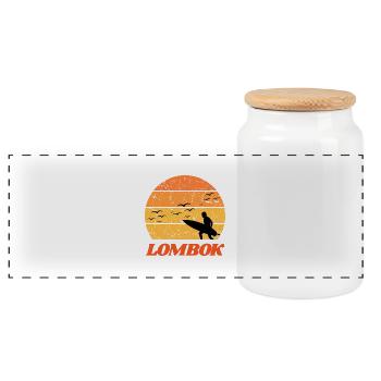 Lombok Indonesia - Panoramic Cookie Jar with Wooden Lid - white - Front