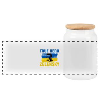 Ukraine - The real hero Zelensky against  - Panoramic Cookie Jar with Wooden Lid - white - Front