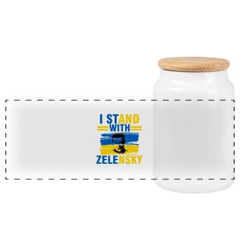 I support zelenzky against  - Ukraine - Panoramic Cookie Jar with Wooden Lid - white - Front