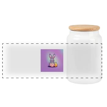 Grauer Hase und bunte Ostereier - Panorama Keksdose mit Holzdeckel - Weiß - Vorne