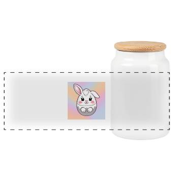 Eierglück mit Hase - Panorama Keksdose mit Holzdeckel - Weiß - Vorne