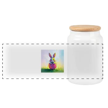 Ostern und süßer Hase - Panorama Keksdose mit Holzdeckel - Weiß - Vorne
