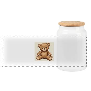 Süßer Kuschel-Teddybär - Panorama Keksdose mit Holzdeckel - Weiß - Vorne