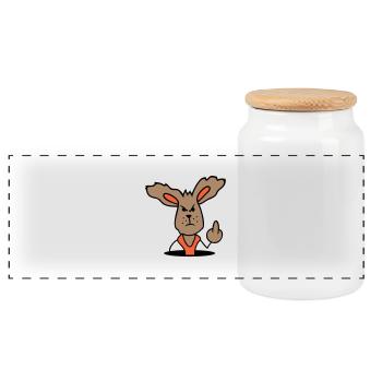 Bunny Middle Finger Show Nasty Naughty Insulting - Panoramic Cookie Jar with Wooden Lid - white - Front