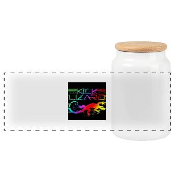 KICK LIZARD LOGO RAINBOW BLACK - Panoramic Cookie Jar with Wooden Lid - white - Front
