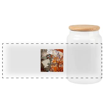 Orange Streetart auf T-Shirt - Panorama Keksdose mit Holzdeckel - Weiß - Vorne