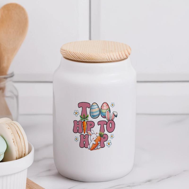 Easter Easter Bunny Easter Eve Easter Sunday Easter Egg Spring Panoramic Cookie Jar with Wooden Lid