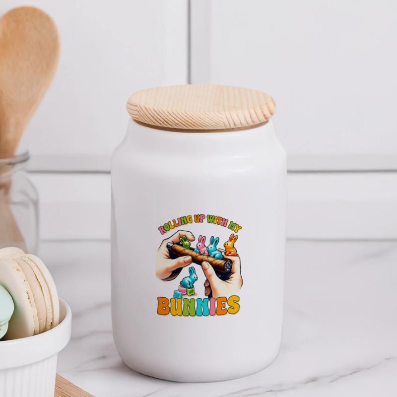 Easter Easter Bunny Easter Eve Easter Sunday Easter Egg Spring Panoramic Cookie Jar with Wooden Lid