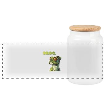 DROG Meme half dog half frog - Panoramic Cookie Jar with Wooden Lid - white - Front