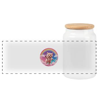 Rosa Kätzchen Regenbogen 1 - Panorama Keksdose mit Holzdeckel - Weiß - Vorne