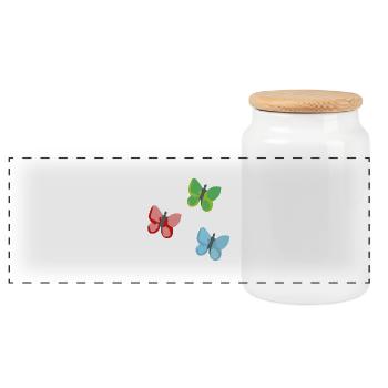 Butterflies 3 - Panoramic Cookie Jar with Wooden Lid - white - Front