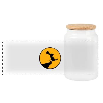 Bunny Moon Ski Bunny Jump Cliff Skiing Night - Panoramic Cookie Jar with Wooden Lid - white - Front