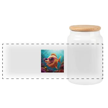 Les palmes en l’air ! Drôle de poisson avec des lunettes de soleil - Boîte à biscuits avec couvercle en bois - blanc - Devant