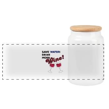 Save water drink Wine - Panoramic Cookie Jar with Wooden Lid - white - Front