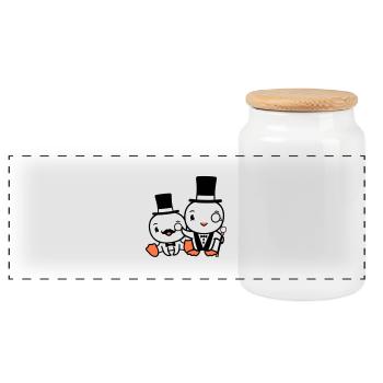 2 Birds Rich Wealthy Two Men's Top Hat - Panoramic Cookie Jar with Wooden Lid - white - Front