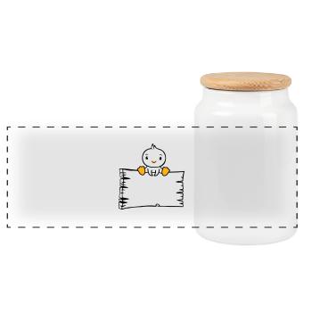 Bird Sitting on Wooden Sign Text Sign Frame Cute - Panoramic Cookie Jar with Wooden Lid - white - Front
