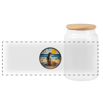 Fille sur la plage - Boîte à biscuits avec couvercle en bois - blanc - Devant