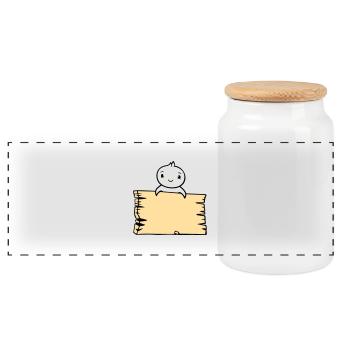Bird Sitting on Wooden Sign Text Sign Frame Cute - Panoramic Cookie Jar with Wooden Lid - white - Front