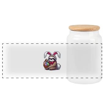 Sloth Easter - Panoramic Cookie Jar with Wooden Lid - white - Front