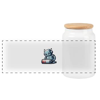Robot Weak Battery Robo-Problems - Panoramic Cookie Jar with Wooden Lid - white - Front
