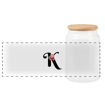 Letter k minimalist flowers - Panoramic Cookie Jar with Wooden Lid - white - Front