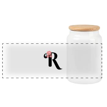 Letter r minimalist flowers - Panoramic Cookie Jar with Wooden Lid - white - Front