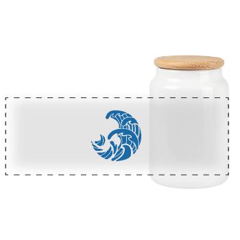 Blue waves design - Panoramic Cookie Jar with Wooden Lid - white - Front