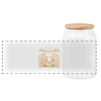 Golden Geometric Camera - Panoramic Cookie Jar with Wooden Lid - white - Front