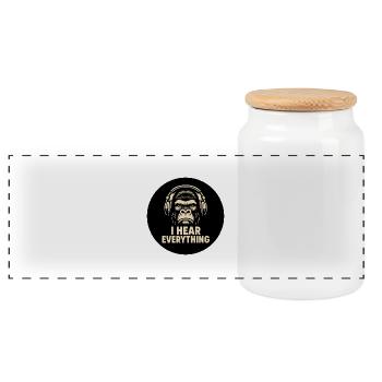 Gorilla I Hear Everything - Panorama Keksdose mit Holzdeckel - Weiß - Vorne