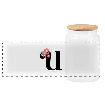 Letter u Minimalist Flowers - Panoramic Cookie Jar with Wooden Lid - white - Front