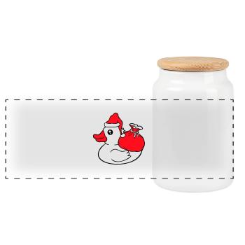 Duck Sack Hat Santa Claus Christmas Advent - Panoramic Cookie Jar with Wooden Lid - white - Front