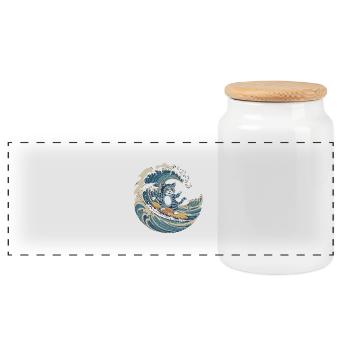 Vague Cat - Panoramic Cookie Jar with Wooden Lid - white - Front