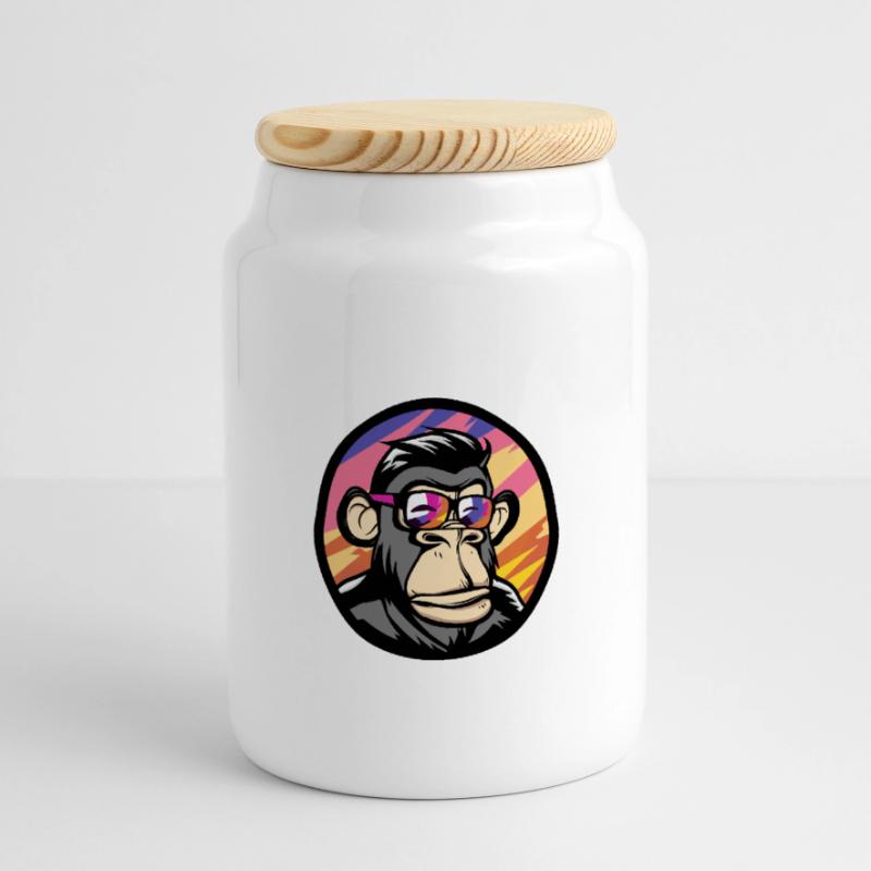 Monkey Comic Cool Summer Panoramic Cookie Jar with Wooden Lid