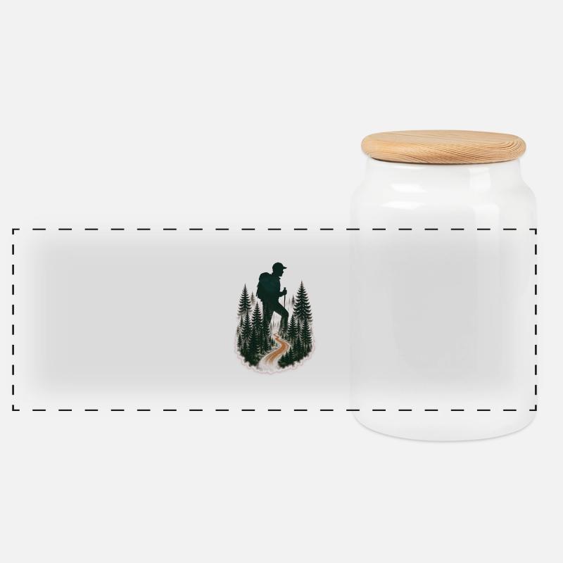 Cool hiker pattern - mountain hikes - Panoramic Cookie Jar with Wooden Lid - white