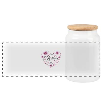 Happy Mother's day - Heart of Flowers of Cosmos n°5 - Panoramic Cookie Jar with Wooden Lid - white - Front