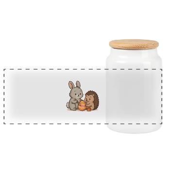 Hase & Igel bemalen Ostereier – Süßes Osterduo - Panorama Keksdose mit Holzdeckel - Weiß - Vorne