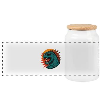 Chillzilla – Retro Monster Vibes - Panorama Keksdose mit Holzdeckel - Weiß - Vorne