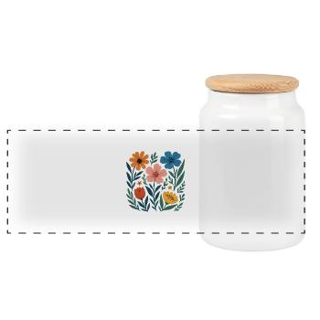 Flowers - Panoramic Cookie Jar with Wooden Lid - white - Front