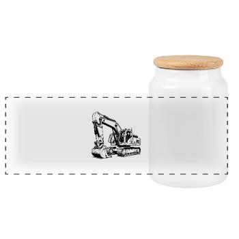 Excavatrice - Je ne fais pas de bruit - Je crée de l’espace - Boîte à biscuits avec couvercle en bois - blanc - Devant